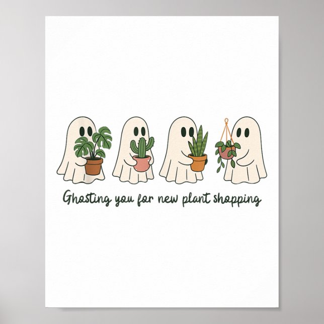 Póster Fantasma Gracioso Y Plantas Potables Halloween Boo (Frente)