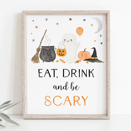 Póster Fantasma Halloween Comer Bebida Ser asustado Rótul