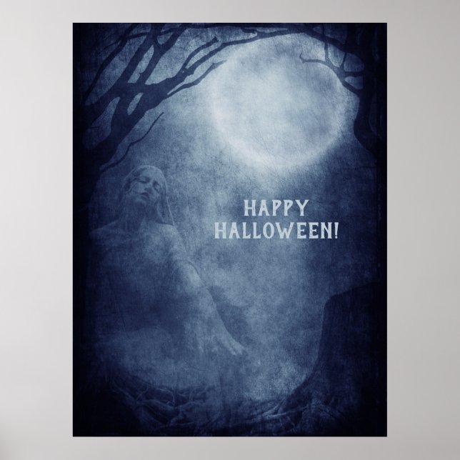 Póster Fantasma Halloween Fantasma Luna Llena de noche (Frente)