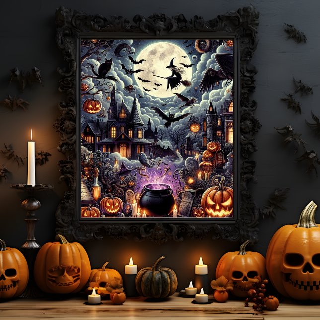 Póster Fantasma Halloween obsesionada con la temporada de (Spooky Halloween haunted house Halloween season Poster)