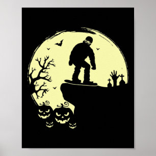 Póster Fantasma Halloween Snowboard Luna llena Snowboarde