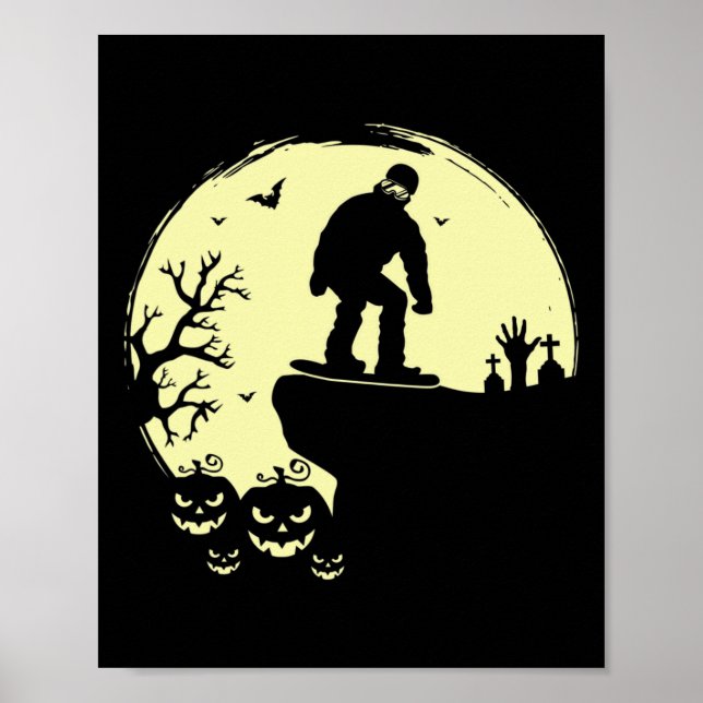 Póster Fantasma Halloween Snowboard Luna llena Snowboarde (Frente)