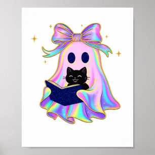 Póster Fantasma irlandés con un libro y un gato negro Cla