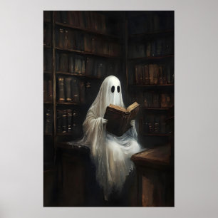 Póster Fantasma leyendo libros en la biblioteca impresa,