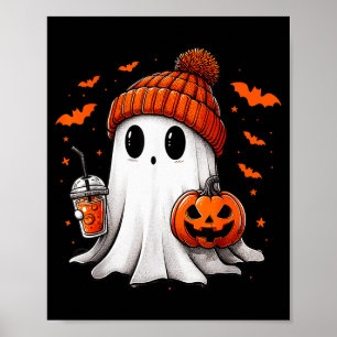 Póster Fantasma Lindo Bebiendo Café Helado Halloween Cala