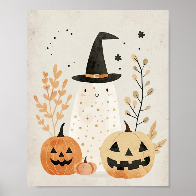 Póster Fantasma lindo con Jack-o-lanterns Guardería de Ha (Frente)
