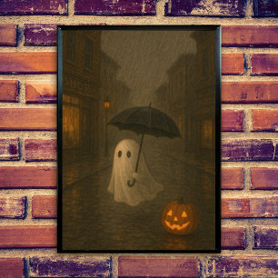 Póster Fantasma Lindo con Paraguas   Halloween Dark Acade
