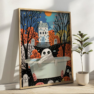 Póster Fantasma Lindo en Bañera 3D Halloween Baño 