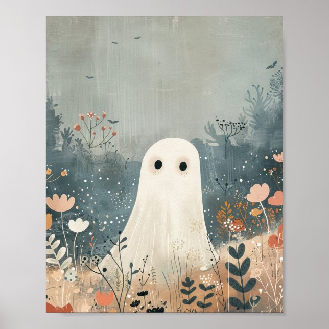 Póster Fantasma lindo en las praderas de halloween (Frente)