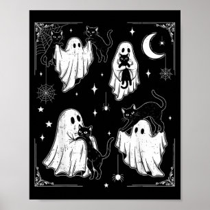 Póster Fantasma Lindo Sosteniendo Gato Divertido Hallowee