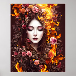 Póster Fantasma mágica hermosa cara flor fuego