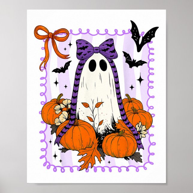 Póster Fantasma Retro Ghost Coquette Bow Halloween Wo (Frente)
