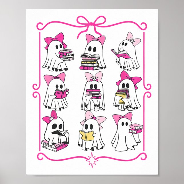 Póster Fantasma rosa de Halloween Leer más libros Spooky  (Frente)