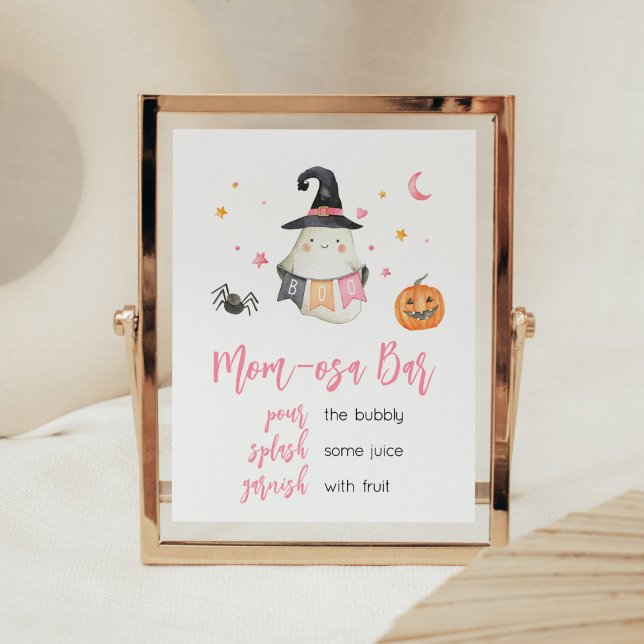 Póster Fantasma Rosa Halloween Pequeño Boo Mamá Osa Bar (Little Boo Baby Shower Mom Osa Bar Sign)