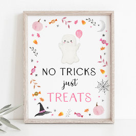 Póster Fantasma Rosa Halloween Sin trucos solamente trata