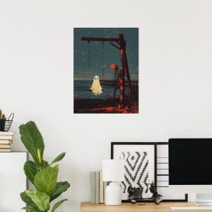 Póster Fantasma solitario en el columpio junto al mar