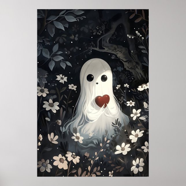 Póster Fantasma sosteniendo corazón en estampa de bosque  (Frente)