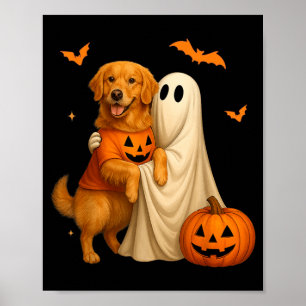 Póster Fantasma sosteniendo perro dorado Halloween - Dive