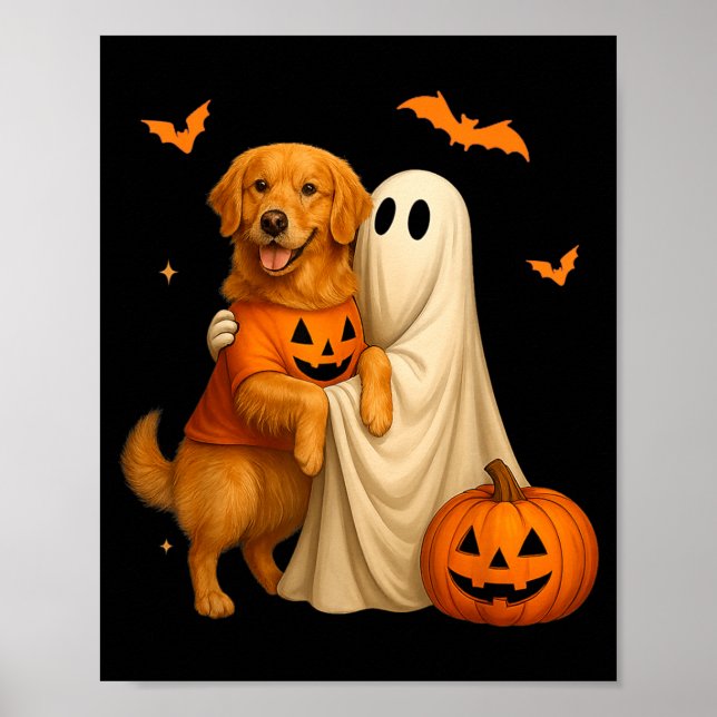 Póster Fantasma sosteniendo perro dorado Halloween - Dive (Frente)