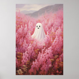 Póster Fantasma suave en campo floral rosa