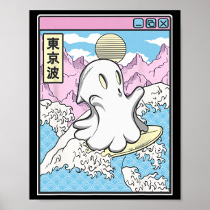 Póster Fantasma surfista en olas japonesas Anime Kawaii V