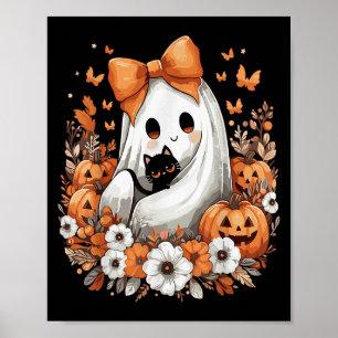 Póster Fantasma Vintage de Halloween con Gato Negro Calab