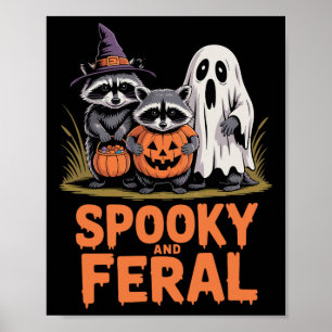 Póster Fantasma Y Feral Halloween Fantasma Raccoon Opossu