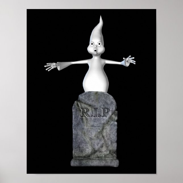 Póster Fantasma Y Tumba Cuestas De Halloween (Frente)