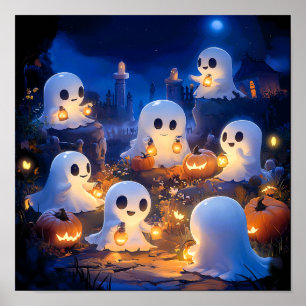 Póster Fantasmagóricos faroles de calabaza de Halloween N