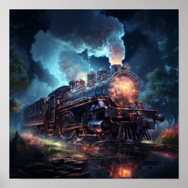 Póster Fantasmal Iridescente Frenador De Tren De Vapor - (Frente)