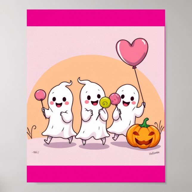 Póster Fantasmas adorables de Halloween con Candy (Frente)
