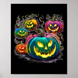 Póster Fantasmas de calabaza coloridas Jack O Lantern Hal