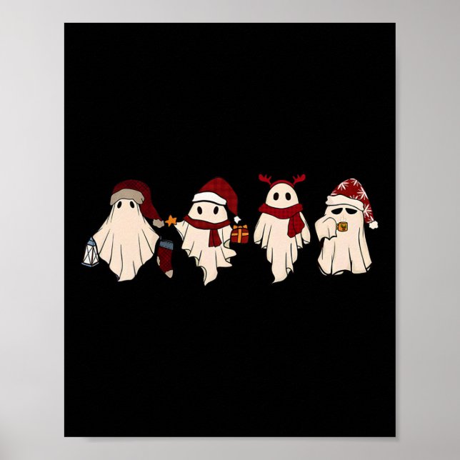 Póster Fantasmas de ghost Santa Sat Cute Navidades retro (Frente)
