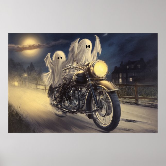 Póster Fantasmas en motocicleta vintage, Moonlit Ride (Frente)