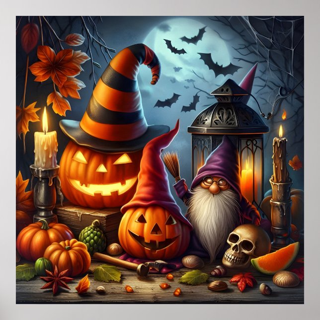 Póster Fantasmas Jack-O-Lanterns con Gnome, cráneo y murc (Frente)