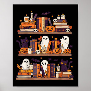 Póster Fantasmas retro leyendo libro Halloween Bookestren