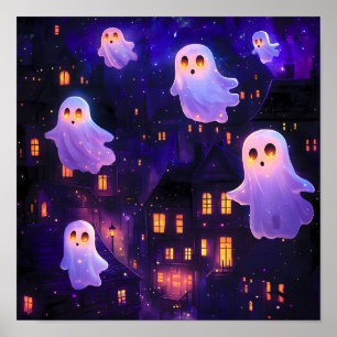 Póster Fantasmas voladores de la medianoche de Halloween