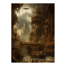 Fantástica ciudad el río el puente los edificios