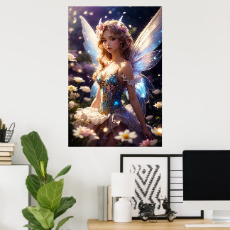 Póster Fantástica hermosa hada de las flores