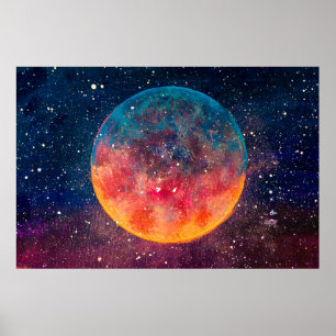 Póster Fantástica pintura al óleo hermoso gran planeta lu