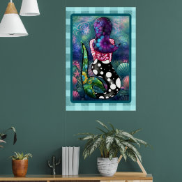 Póster Fantástica Sirena Abstracta Náutica Conchas de Mar