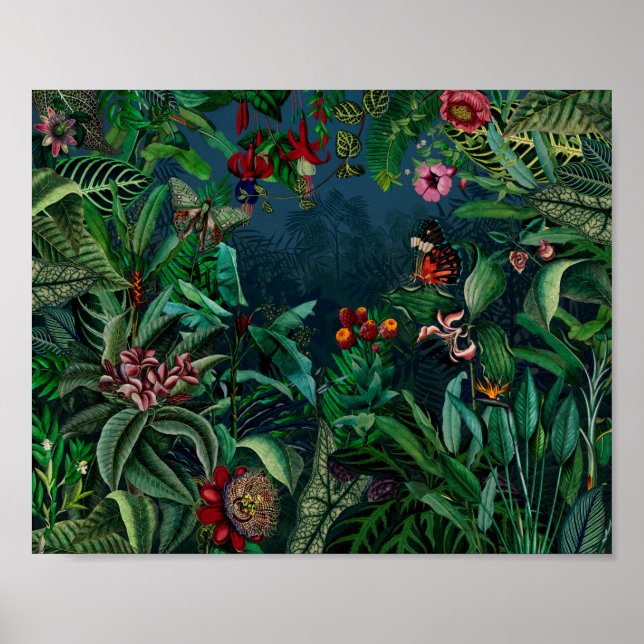 Póster Fantástica y fantástica selva tropical nocturna (Frente)