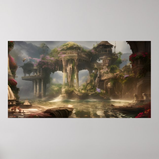 Póster Fantástico complejo vacacional de verano con lago (Frente)