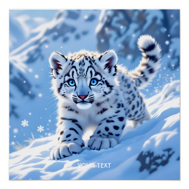 Póster Fantástico Cute Snow Baby Leopardo (Anverso)