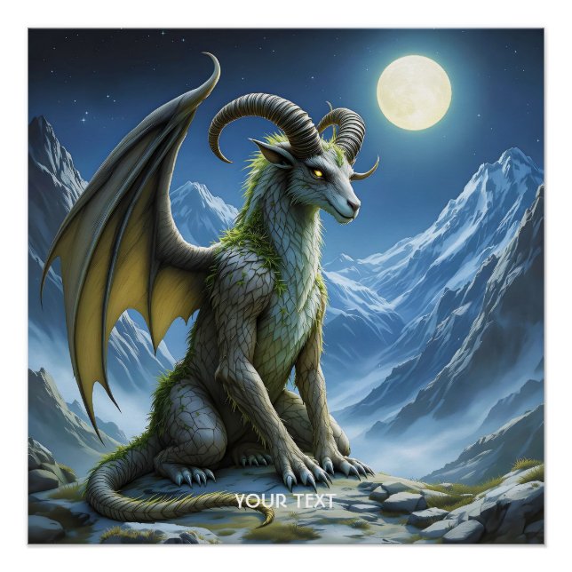 Póster Fantástico Dragón de Carnero Mítico Lindo (Anverso)