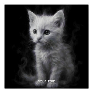 Póster Fantástico Gatito Blanco Humeante Lindo