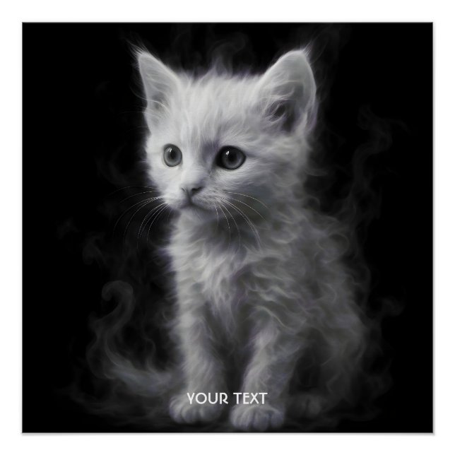 Póster Fantástico Gatito Blanco Humeante Lindo (Anverso)