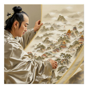 Póster Fantástico paisaje de pintor japonés lindo