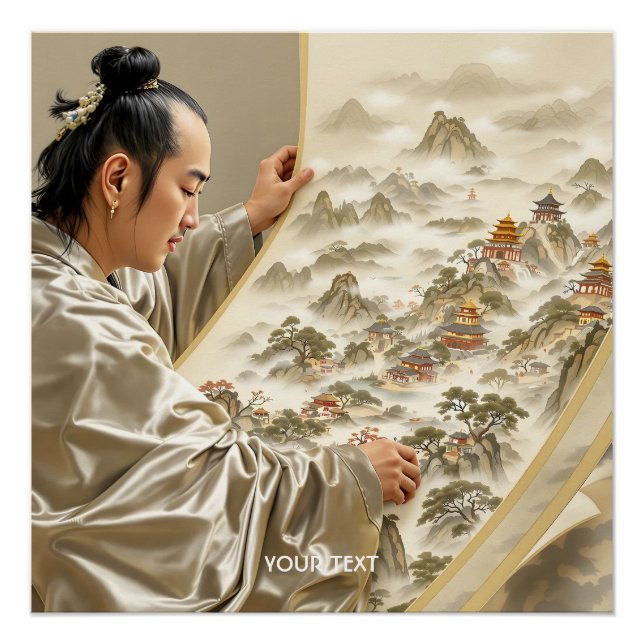 Póster Fantástico paisaje de pintor japonés lindo (Anverso)