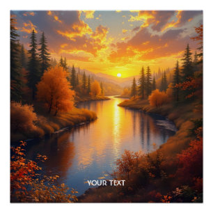 Póster Fantástico paisaje de puesta de sol otoñal lindo